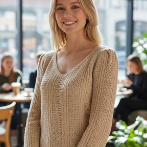 St. John Collection Cream V-Neck Sweater